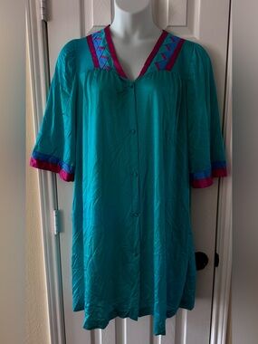 Henson Kickernick Vintage L Short Button Front Robe Housecoat Mumu Patio Coat‎